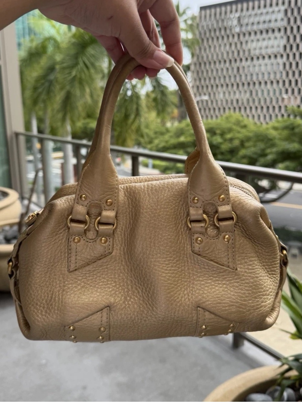 Cole Haan Classic Pebbled Leather Satchel in gold